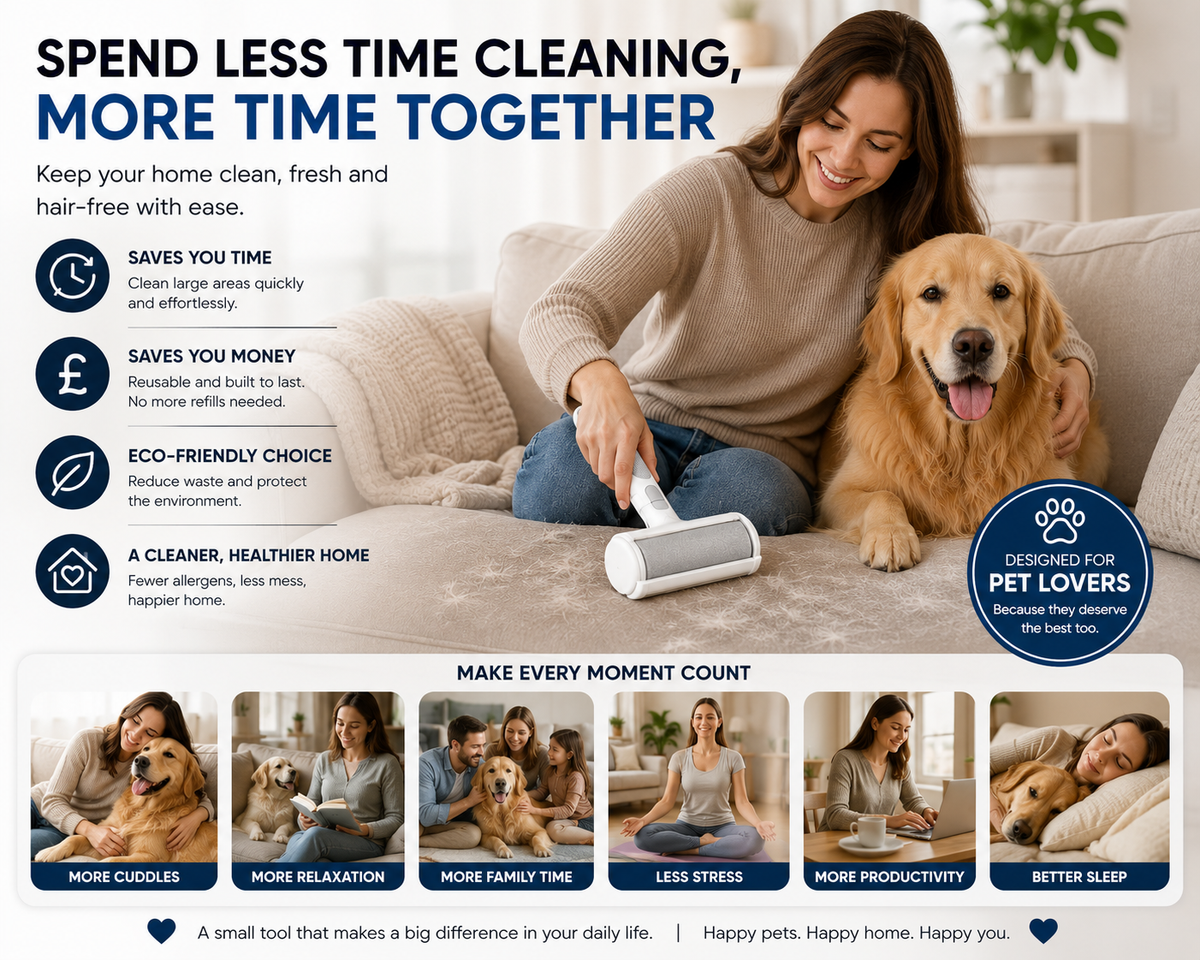 Pet Hair Remover Roller – Reusable Self-Cleaning Brush for Dog & Cat Fur