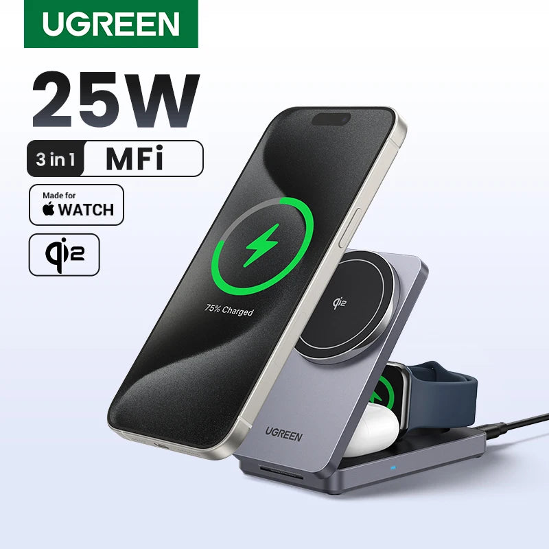 MFi 25W Magnetic Wireless Charger Stand 3-in-1