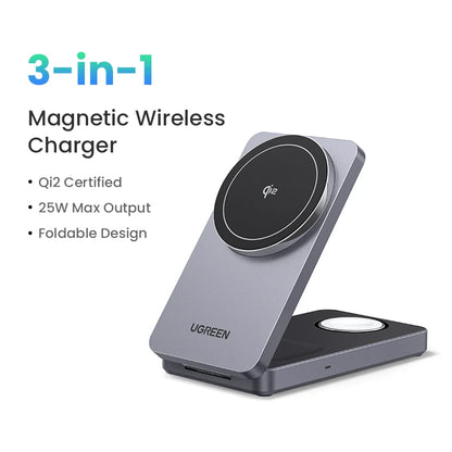 UGREEN 3-in-1 MFi 25W Magnetic Wireless Charger Stand Qi2 Charging For iPhone 16 Pro Max/AirPods 4 For MagSafe Fast Charger
